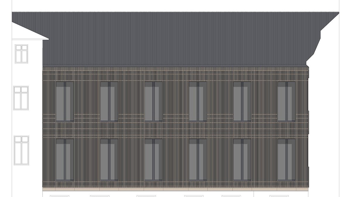 Architekturzeichnung: Die Wissenschaftslounge von außen