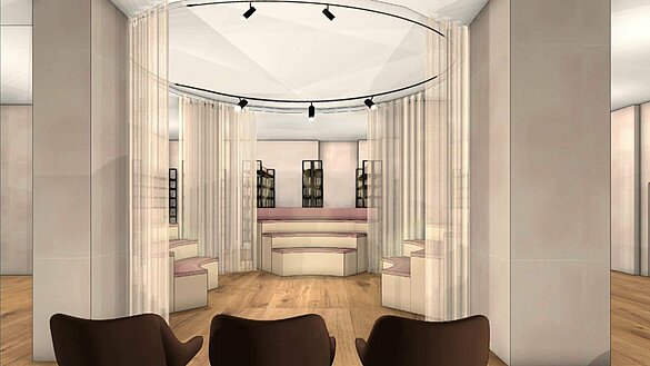 3D-Modellierung eines offenen, hellen Raums