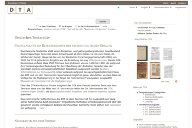 Screenshot  Deutsches Textarchiv (DTA)