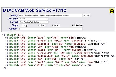 Screenshot Cascaded Analysis Broker des Deutschen Textarchiv (DTA::CAB)