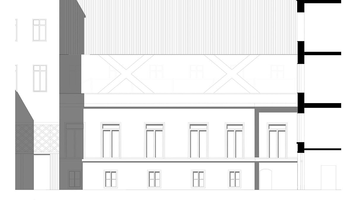 Zeichnung der Außenansicht des geplanten Aufbaus